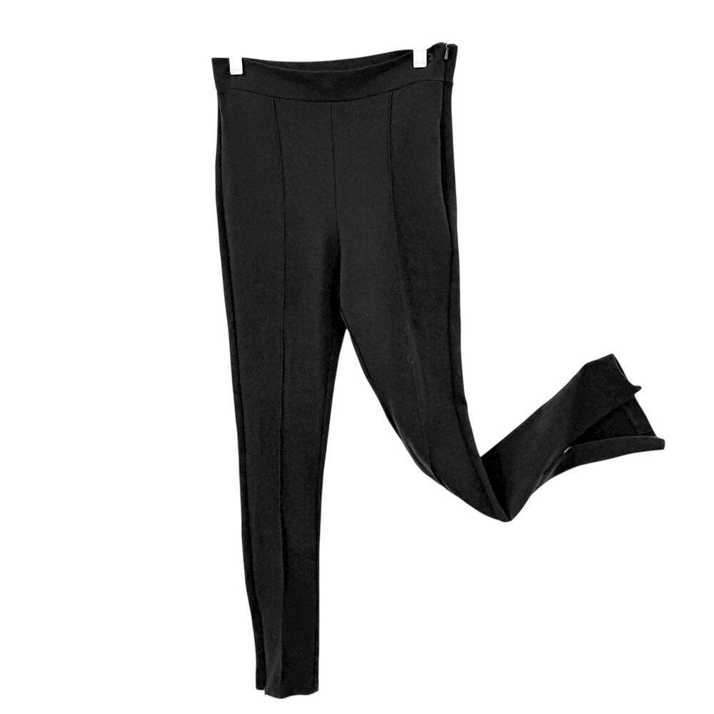 Iris & Ink High Rise Ponte Skinny Ankle Pants Black  6 Side Zip Minimalist